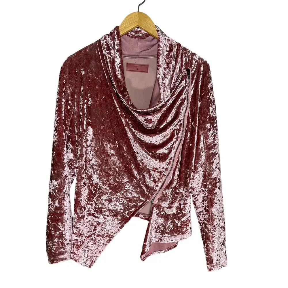 Blanknyc Women's Jacket Pink Crushed‎ Velvet Moto  Medium Drape Romantic Rock